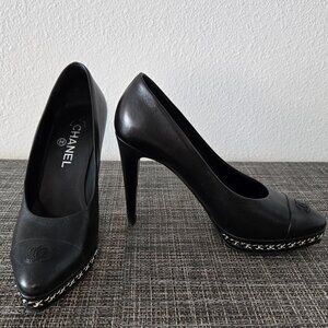 Chanel black leather heels